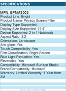 3M BPNMS003 Bright Screen Privacy Filter for Surface Studio Laptop 2 14.4in