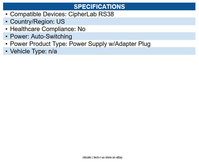 CipherLab BPOWER0000143 RS38 USB-C Charging Cable w Adapter