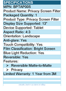 3M BPTAP005 Bright Screen Privacy Filter for Apple iPad Pro 13in M4, iPad Air