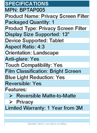 3M BPTAP005 Bright Screen Privacy Filter for Apple iPad Pro 13in M4, iPad Air