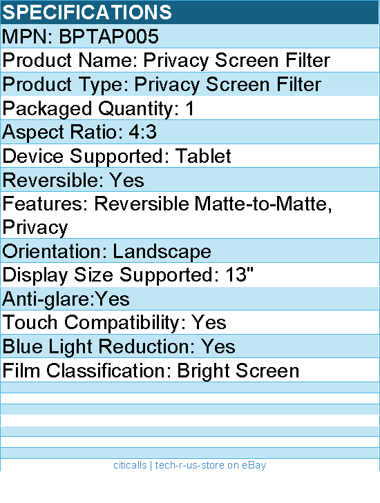 3M BPTAP005     Privacy Screen Filter for Tablet 13" - Reversible Matte-to-Matte