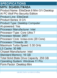 HP BQ4B8UT#ABA EliteDesk 8 G1i Desktop Computer - Intel Core Ultra 7 265T