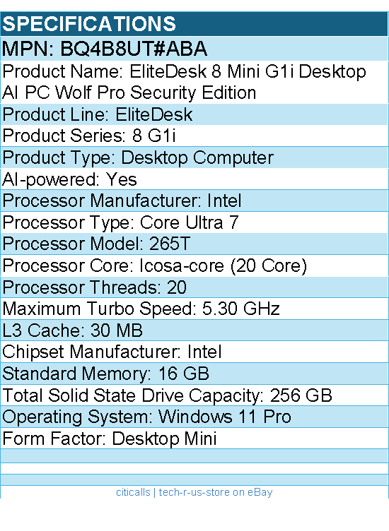 HP BQ4B8UT#ABA EliteDesk 8 G1i Desktop Computer - Intel Core Ultra 7 265T