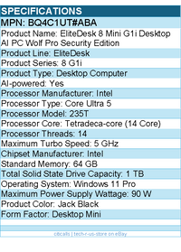 HP BQ4C1UT#ABA EliteDesk 8 G1i Desktop Computer - Intel Core Ultra 5 235T