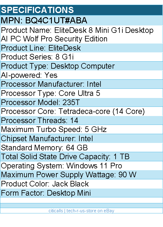 HP BQ4C1UT#ABA EliteDesk 8 G1i Desktop Computer - Intel Core Ultra 5 235T