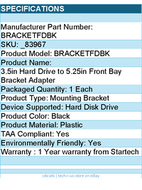 Startech BRACKETFDBK 3.5in Hard Drive to 5.25in Front Bay Bracket Adapter