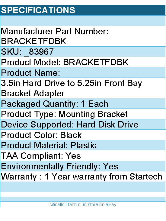 Startech BRACKETFDBK 3.5in Hard Drive to 5.25in Front Bay Bracket Adapter