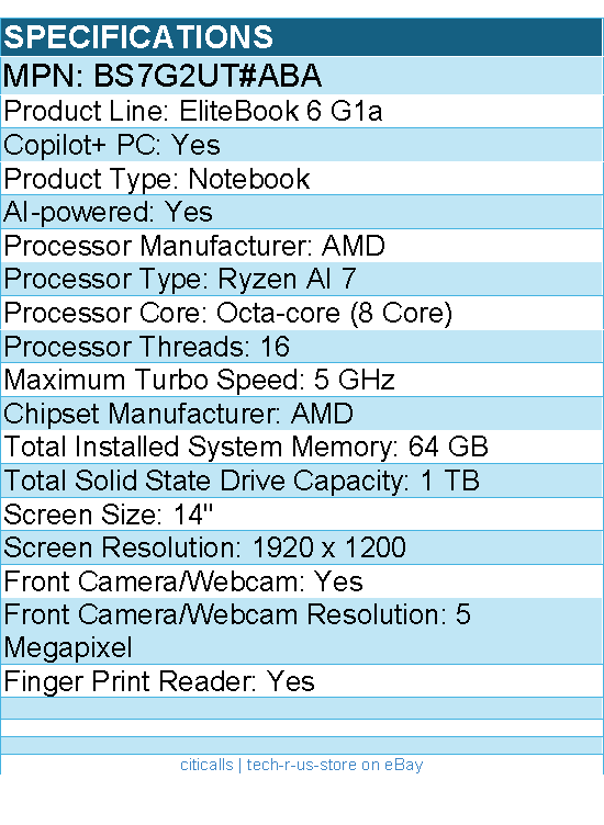 HP BS7G2UT#ABA EliteBook 6 G1a 14" Touchscreen Copilot+ PC Notebook