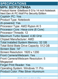 HP BS7P3UT#ABA EliteBook 6 G1a 14" Touchscreen Copilot+ PC Notebook