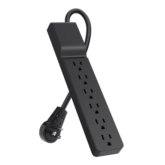 Belkin BSE600-06BLK-WM 6-Outlet Surge Protector - 6ft Cord - Rotating Plug