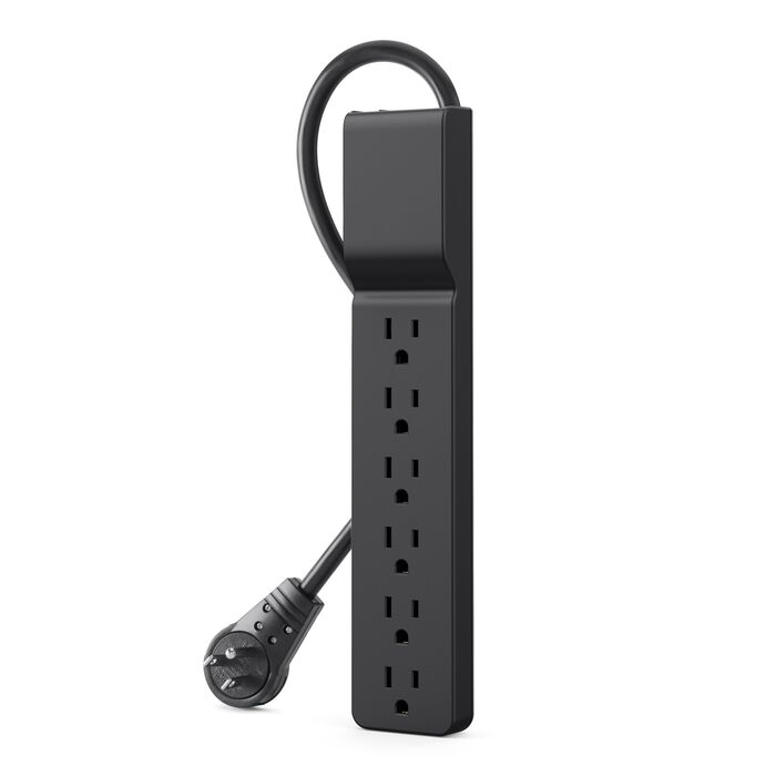 Belkin BSE600-06BLK-WM 6-Outlet Surge Protector - 6ft Cord - Rotating Plug