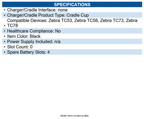 Zebra BTRCUP-NGTC5TC7-01 TC73/TC78 4 Slot Spare Battery Cup