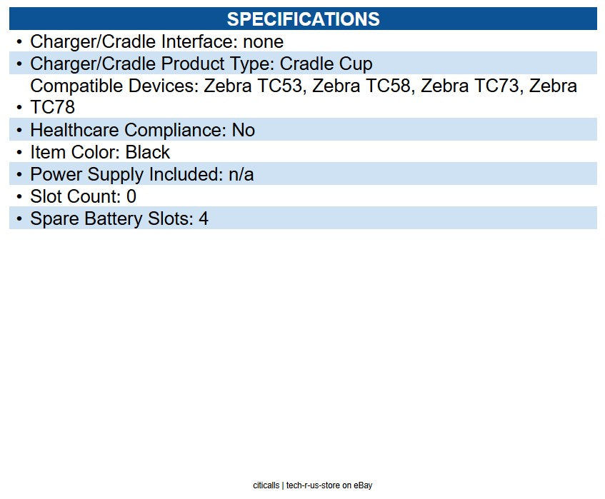 Zebra BTRCUP-NGTC5TC7-01 TC73/TC78 4 Slot Spare Battery Cup