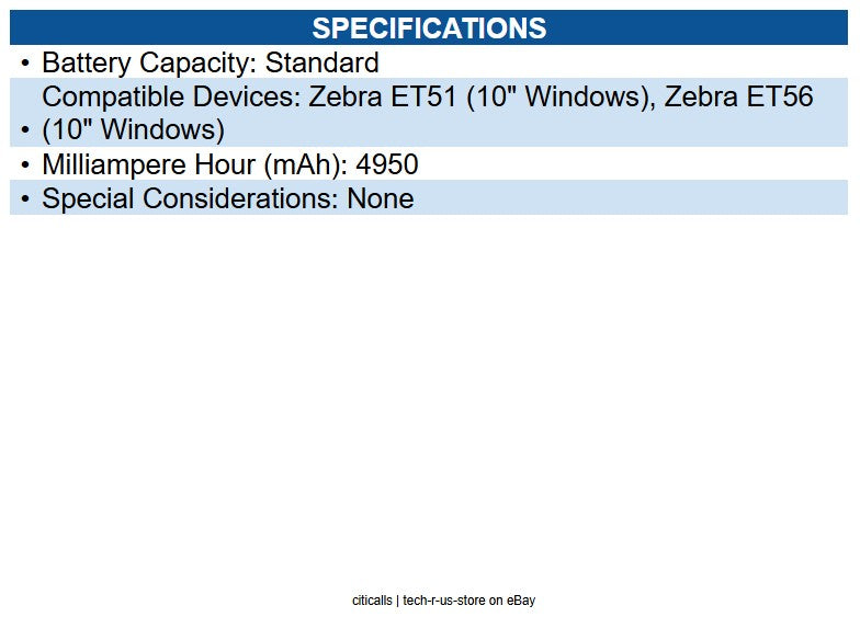 Zebra BTRY-ET5X-10IN3-02 Battery for Tablet PC - Battery Rechargeable - 9660 mAh