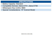 Zebra BTRY-ET5X-10IN5-01 Battery for Tablet PC - Battery Rechargeable - 9660 mAh