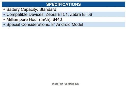 Zebra BTRY-ET5X-8IN5-01 8"&10" Internal Battery for Android for Notebook 6440mAh
