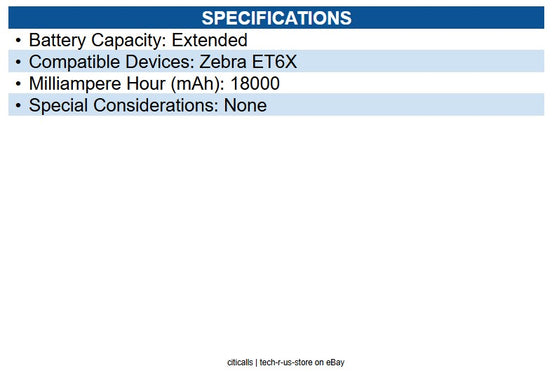Zebra BTRY-ET6XA-18AH-01 PowerPrecision+ Battery for Tablet PC Battery Recharger