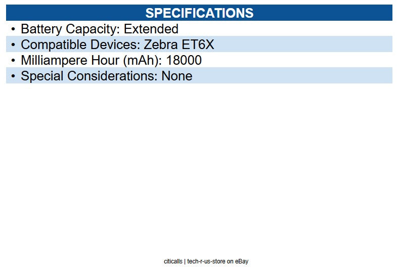 Zebra BTRY-ET6XA-18AH-01 PowerPrecision+ Battery for Tablet PC Battery Recharger