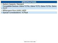 Zebra BTRY-TC7X-46MPP-10 TC72/77/TC7x Battery 4620mah PP+ 10 Pack