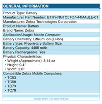 Zebra BTRYNGTC5TC744MABLE0 Repalcement Battery 4400 mAh for TC53 TC58 TC73 TC78
