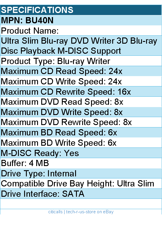 LG BU40N Blu-ray Writer - Internal - SATA - Ultra Slim - 8x Writing Speed
