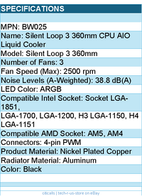 be quiet! BW025 Silent Loop 3 360mm CPU AIO Liquid Cooler - Black