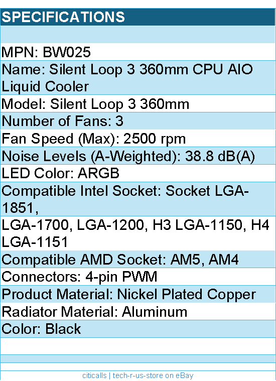 be quiet! BW025 Silent Loop 3 360mm CPU AIO Liquid Cooler - Black