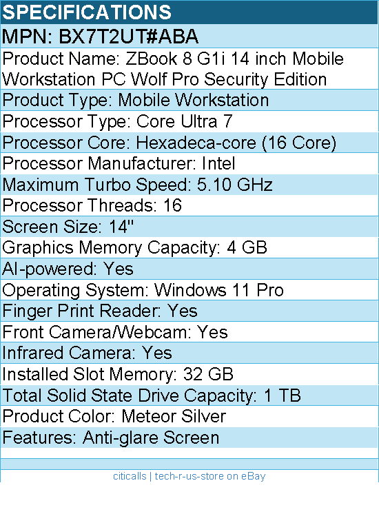 HP BX7T2UT#ABA ZBook 8 G1i 14" Mobile Workstation - Intel Core Ultra 7
