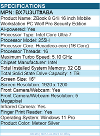 HP BX7U3UT#ABA ZBook 8 G1i 16" Mobile Workstation - Intel Core Ultra 7