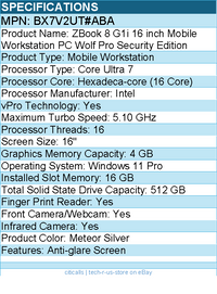 HP BX7V2UT#ABA ZBook 8 G1i 16" Touchscreen Mobile Workstation - Core Ultra 7