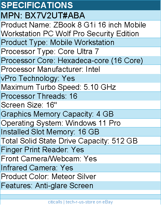 HP BX7V2UT#ABA ZBook 8 G1i 16" Touchscreen Mobile Workstation - Core Ultra 7