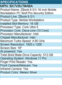 HP BX7V9UT#ABA ZBook 8 G1i 16" Mobile Workstation - WUXGA - Intel Core Ultra 5