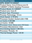 Intel BX8071512600KF Core i5 i5-12600KF (10 Core) 3.70 GHz Processor