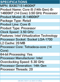 Intel BX8071514600KF Core i5 (14th Gen) i5-14600KF (14 Core) 3.50 GHz Processor