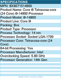 Intel BX8071514900 Core i9 (14th Gen) i9-14900 (24 Core) Processor