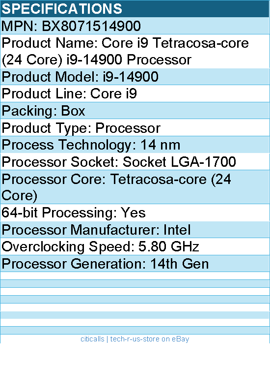 Intel BX8071514900 Core i9 (14th Gen) i9-14900 (24 Core) Processor