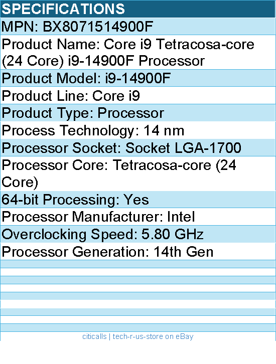 Intel BX8071514900F Core i9 (14th Gen) i9-14900F (24 Core) Processor