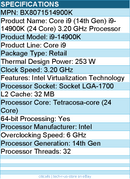 Intel BX8071514900K Core i9 (14th Gen) i9-14900K (24 Core) 3.20 GHz Processor