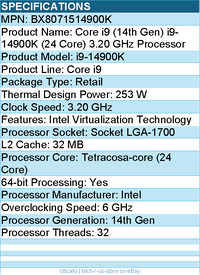 Intel BX8071514900K Core i9 (14th Gen) i9-14900K (24 Core) 3.20 GHz Processor