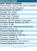 Intel BX8071514900KF Core i9 (14th Gen) i9-14900KF (24 Core) 3.20 GHz Processor