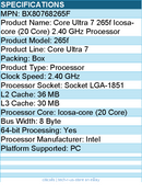 Intel BX80768265F Core Ultra 7 265f Icosa-core (20 Core) 2.40 GHz Processor