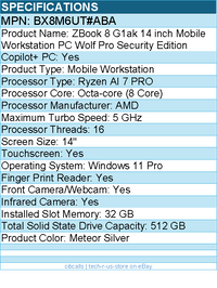 HP BX8M6UT#ABA ZBook 8 G1ak 14" Copilot+ PC Mobile Workstation - Meteor Silver