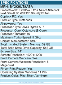 HP BY2K9UT#ABA EliteBook 6 G1a 14" Copilot+ PC Notebook - AMD Ryzen AI 7 350