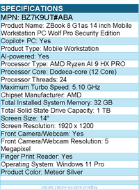 HP BZ7K9UT#ABA ZBook 8 G1as 14" Copilot+ PC Mobile Workstation - Meteor Silver