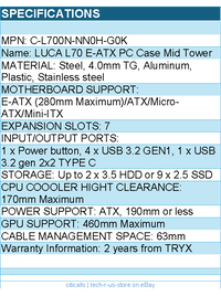 TRYX C-L700N-NN0H-G0K Computer Case - LUCA L70 Midtower Black E-ATX USB3.2