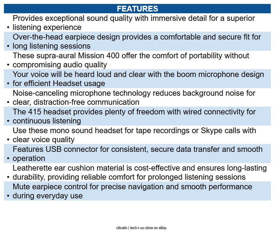 HP Poly C01B2AA#AC3 Poly Mission 415 Monaural USB Wired Headset (C01B2AA) - Mono