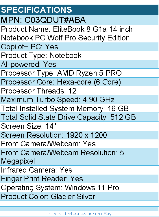 HP C03QDUT#ABA EliteBook 8 G1a 14" Touchscreen Copilot+ PC Notebook