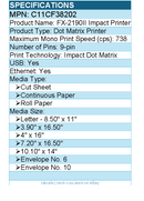 Epson C11CF38202 FX-2190II 9-pin Dot Matrix Printer - Energy Star