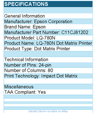 Epson C11CJ81202 LQ-780N 24-pin Dot Matrix Printer - TAA Compliant