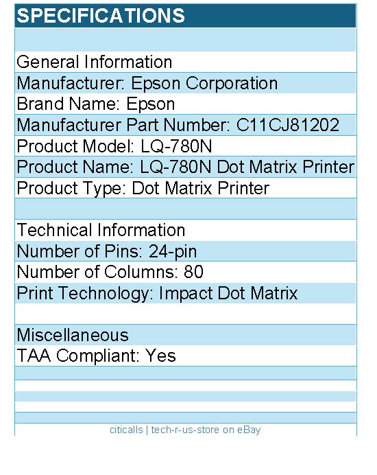 Epson C11CJ81202 LQ-780N 24-pin Dot Matrix Printer - TAA Compliant